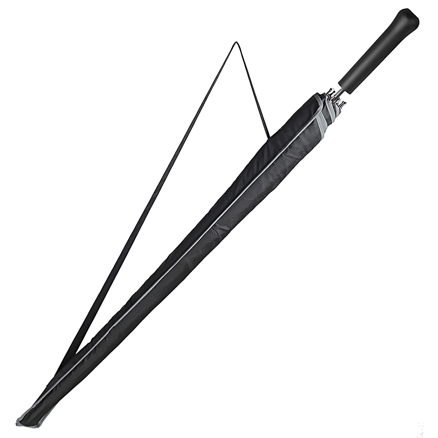 Зонт-трость "Reflect", механический,эпонж, чёрный со светоотражающей окантовкой в чехле с ручкой