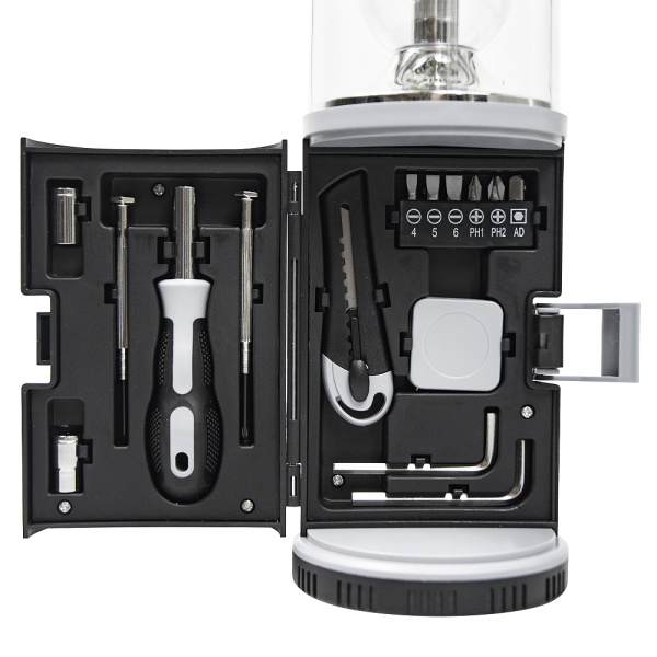 Набор инструментов Tools lantern cо встроенной лампой , 15 инструментов,  черный, в пластиковом футляре