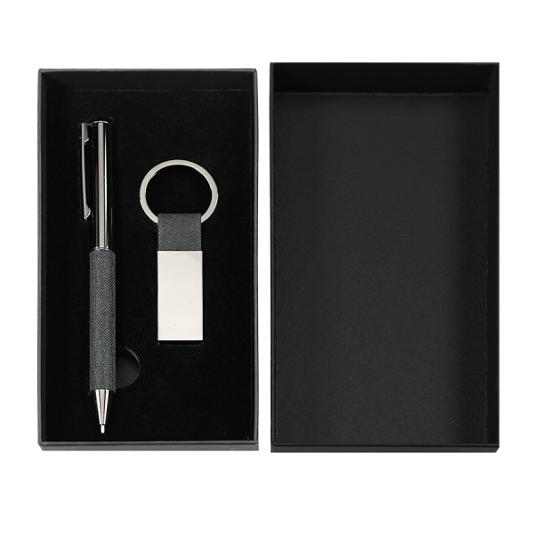 Набор ручка+ брелок COLLISION, черный/темно-серый, металл, пластик, картон