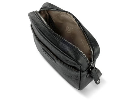 Сумка кросс-боди женская BUGATTI ЭЛЬЗА | ELSA, чёрная, воловья кожа/полиэстер, 19х5,5х14 см