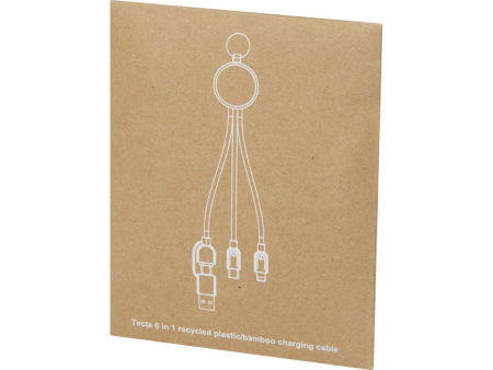 Кабель для зарядки Tecta 6 в 1 из переработанного пластика/бамбука с брелком, сплошной черный Кабель для зарядки Tecta 6 в 1 из переработанного пластика/бамбука с брелком, сплошной черный