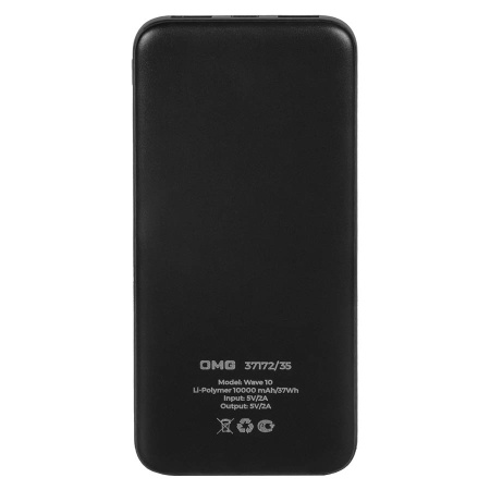 Универсальный аккумулятор Wave 10 (10000 мАч), черный, 14,9х6.7х1,6 см