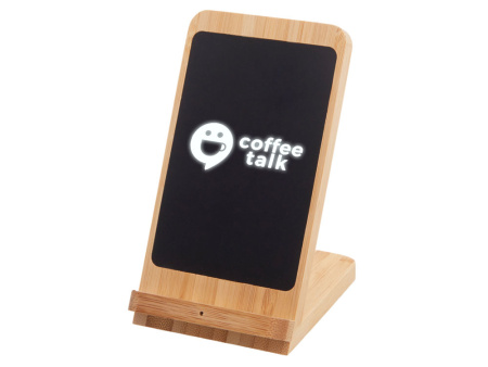 Беспроводное зарядное устройство 2-в-1 с подсветкой лого Reedia S4, 15 Вт, бамбук, черный Беспроводное зарядное устройство 2-в-1 с подсветкой лого Reedia S4, 15 Вт, бамбук, черный