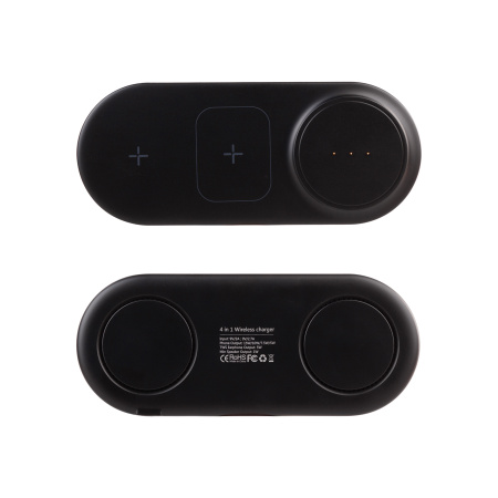 Настольная беспроводная (15W) зарядная станция "Blacksmith" с bluetooth колонкой с подсветкой логотипа Настольная беспроводная (15W) зарядная станция "Blacksmith" с bluetooth колонкой с подсветкой логотипа