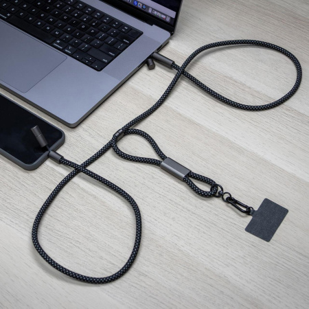Шнурок-держатель для телефона с зарядным кабелем USB-C на USB-C/Lightning Lany Eco Charge, серый