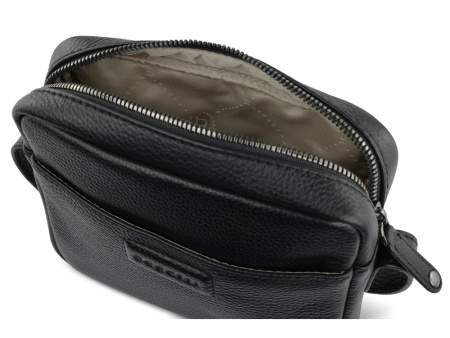 Сумка кросс-боди женская BUGATTI ЭЛЬЗА | ELSA, чёрная, воловья кожа/полиэстер, 19х5,5х14 см