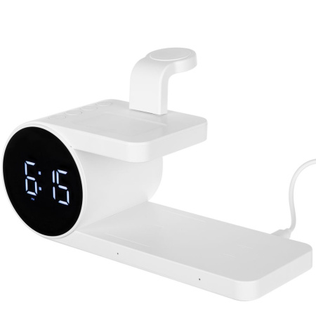 Станция беспроводной зарядки с часами fullStack, белая Станция беспроводной зарядки с часами fullStack, белая