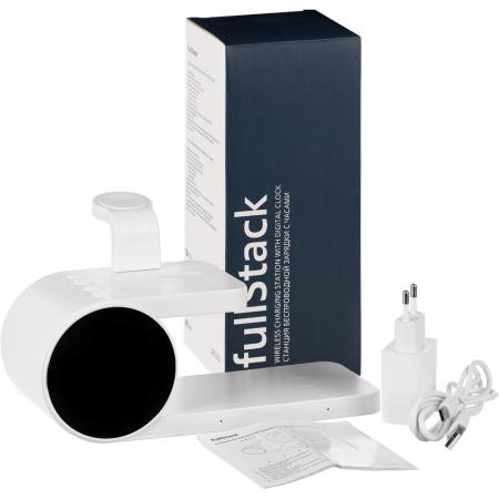 Станция беспроводной зарядки с часами fullStack, белая Станция беспроводной зарядки с часами fullStack, белая