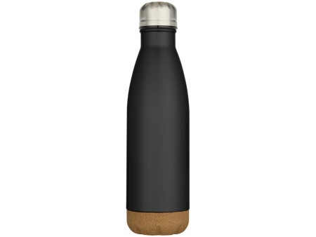 Бутылка для воды Cove из нержавеющей стали с двойными стенками и вакуумной изоляцией, объемом 500 мл, с пробковыми деталями - сплошной черный