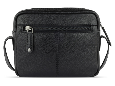 Сумка кросс-боди женская BUGATTI ЭЛЬЗА | ELSA, чёрная, воловья кожа/полиэстер, 19х5,5х14 см