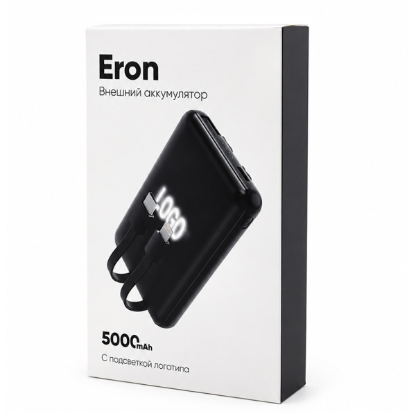 Внешний аккумулятор Eron с подсветкой гравировки, 5000 mAh, чёрный/белый
