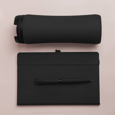 Набор подарочный OFFICEKIT: термос, ежедневник, ручка,  стружка, коробка, черный