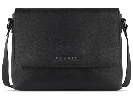 Сумка наплечная женская BUGATTI БЕЛЛА | BELLA, чёрная, воловья кожа/полиэстер, 25х8х20 см