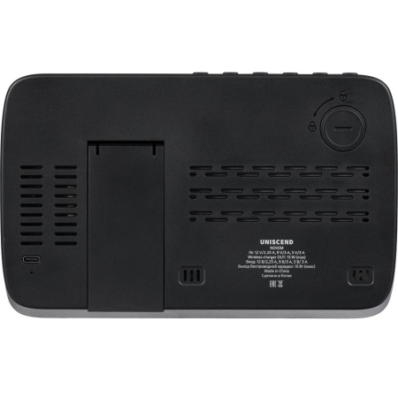 Станция беспроводной зарядки с часами и календарем и подсветкой логотипа Novem, черная Станция беспроводной зарядки с часами и календарем и подсветкой логотипа Novem, черная