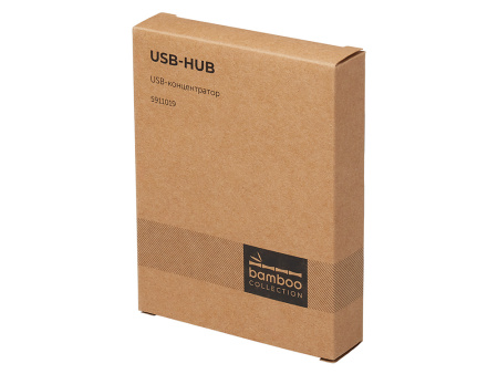 USB хаб Memo, 2*USB, 2*Type C, бамбук