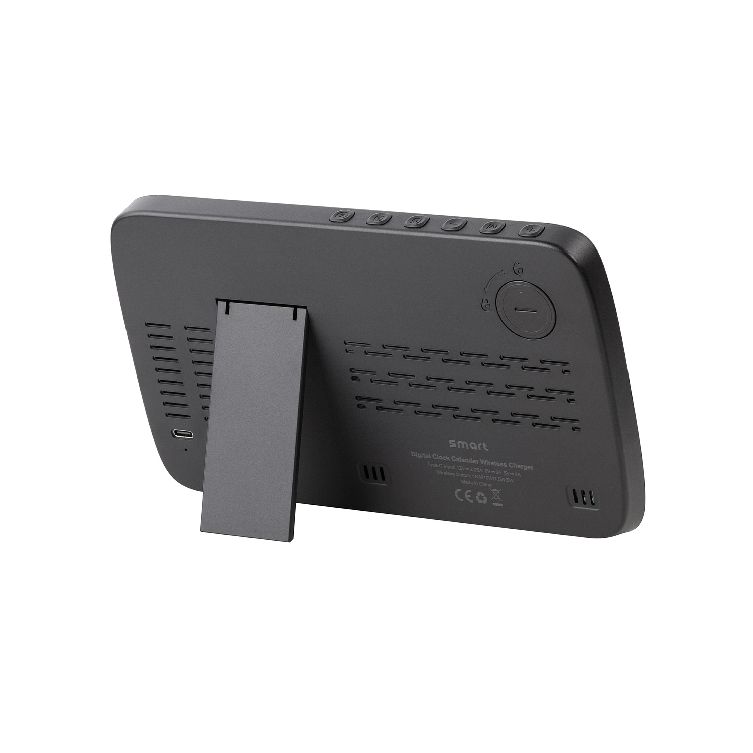 Настольные часы "Smart Screen" с беспроводным (15W) зарядным устройством, гигрометром, термометром, календарём, с подсветкой логотипа Настольные часы "Smart Screen" с беспроводным (15W) зарядным устройством, гигрометром, термометром, календарём, с подсветкой логотипа