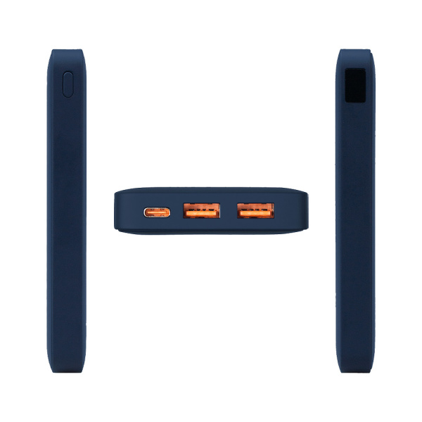 Внешний аккумулятор (powerbank)  «WeCharge Soft Touch»,  10 000 mAH, Power Delivery (PD) 25.5W, со светящимся логотипом после гравировки, c цифровым дисплеем для контроля заряда, темно-синий
