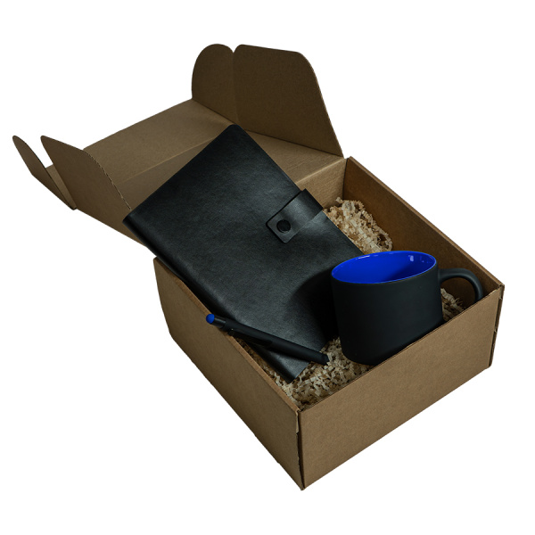 Набор подарочный DYNAMIC: кружка, ежедневник, ручка,  стружка, коробка, черный/синий