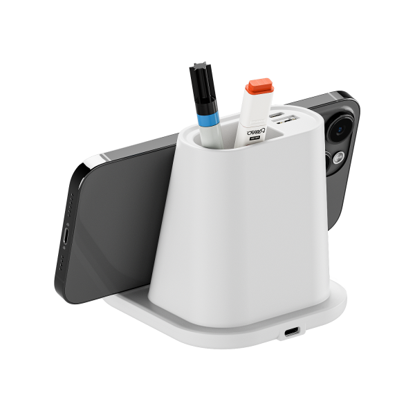 Настольный органайзер "15 Watt Fast Charge"  c беспроводной зарядкой, вентилятором и лампой, белый