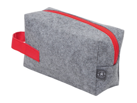 Косметичка из РПЕТ фетра с ручкой Felt, серый с красным