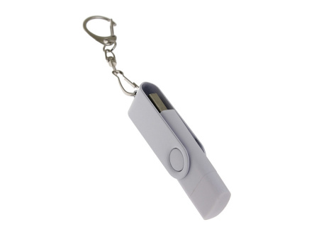 USB-флешка на 8 Гб 2 в 1 поворотный механизм, c дополнительным разъемом Type-C с одноцветным металлическим клипом, белый