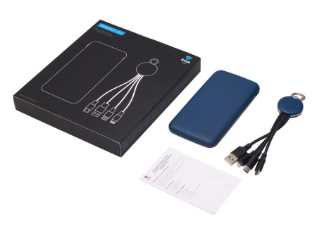 Набор из внешнего акуумулятора и универсального кабеля с подсветкой лого Reserve LED, 10000mAh, темно-синий Набор из внешнего акуумулятора и универсального кабеля с подсветкой лого Reserve LED, 10000mAh, темно-синий