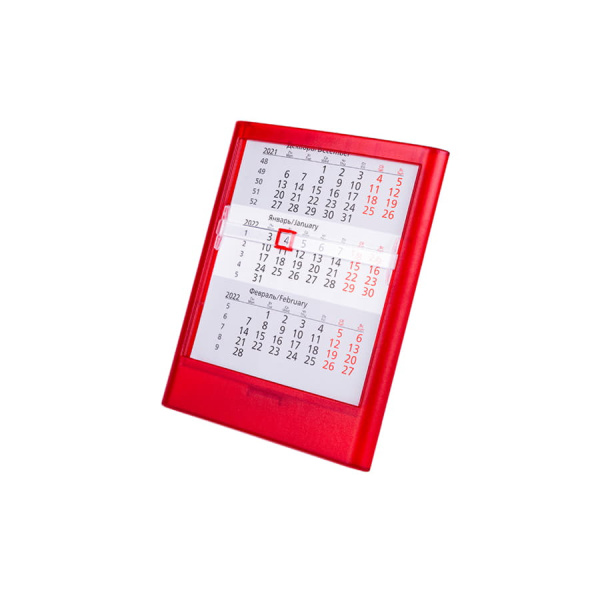 Календарь настольный на 2 года ; прозрачно-красный; 12,5х16 см; пластик; тампопечать, шелкография