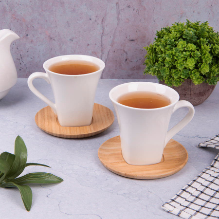 Чайные пары  "Натали" 2 штуки в упаковке, 19,5х19х9см, 200мл, фарфор, бамбук