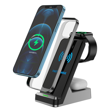 Беспроводное зарядное устройство 3 в 1 Easy Charge, Magsafe wireless 15 W, Iwatch&TWS 2,5W/5W, черный