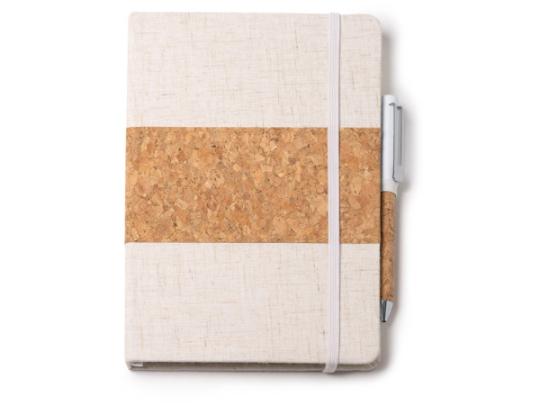 Набор блокнот с ручкой из пробки и хлопка Beret