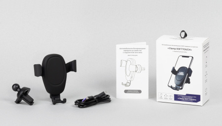 Автомобильное беспроводное (10W) зарядное устройство "Clamp SOFTTOUCH" с подсветкой логотипа, покрытие soft touch Автомобильное беспроводное (10W) зарядное устройство "Clamp SOFTTOUCH" с подсветкой логотипа, покрытие soft touch