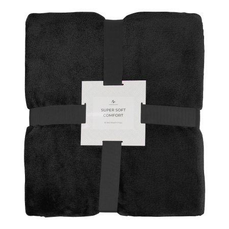 Плед мягкий флисовый Super Soft  Comfort, 125*150 см, черный, в подарочной белой крафтовой коробке с окошком