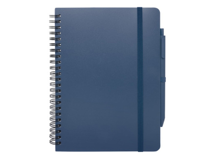 Блокнот Thalaasa формата А5 в твердой обложке из океанического пластика с шариковой ручкой - Синий