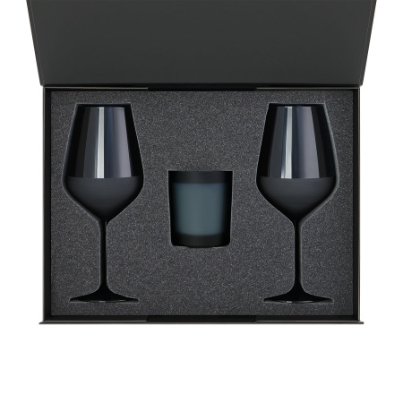 Подарочный набор свеча Enigma + 2 бокала для вина Sapphire в черной коробке