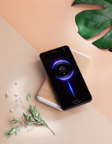 Беспроводное зарядное устройство "Cork Power" 10000 mAh, пластик/пшеничное волокно/пробка Беспроводное зарядное устройство "Cork Power" 10000 mAh, пластик/пшеничное волокно/пробка