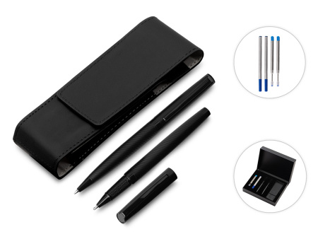 Подарочный набор ручек Dumas: ручка шариковая и роллер, 4 стержня (2 шариковых, 2 роллера), футляр