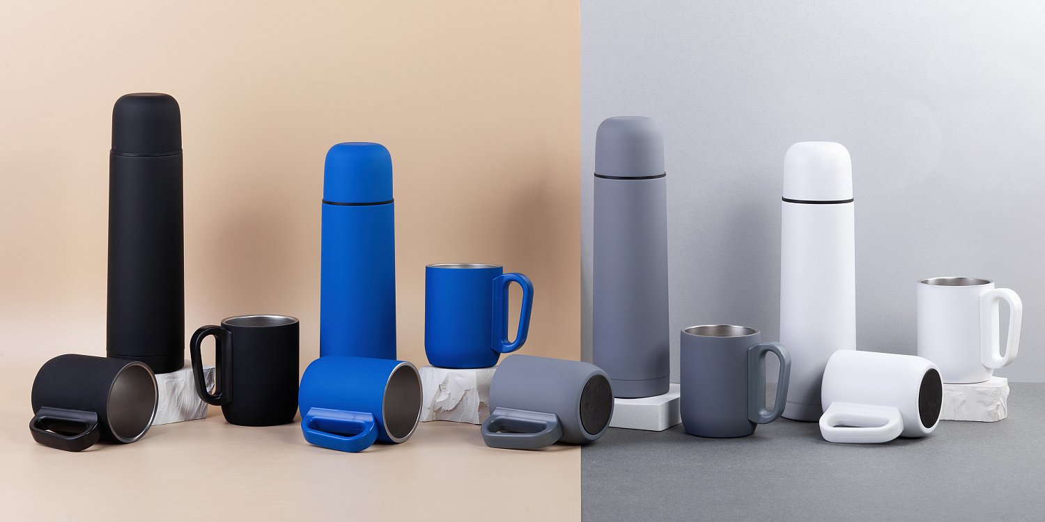 Набор "Гейзер" (термос, 2 кружки), покрытие пудра