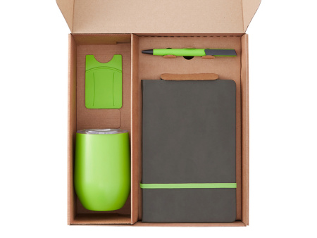 Набор с термокружкой, блокнотом, ручкой и ланчбоксом Refreshment, зеленое яблоко