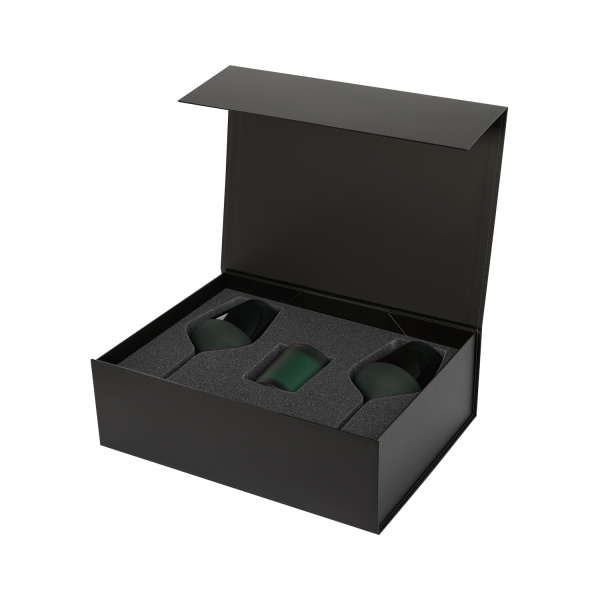 Подарочный набор свеча Enigma + 2 бокала для вина Emerald в черной коробке