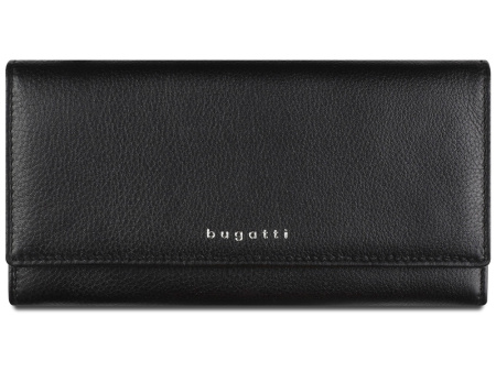 Кошелёк женский BUGATTI Lady Top, чёрный, натуральная воловья кожа, 20х2,5х10,5 см