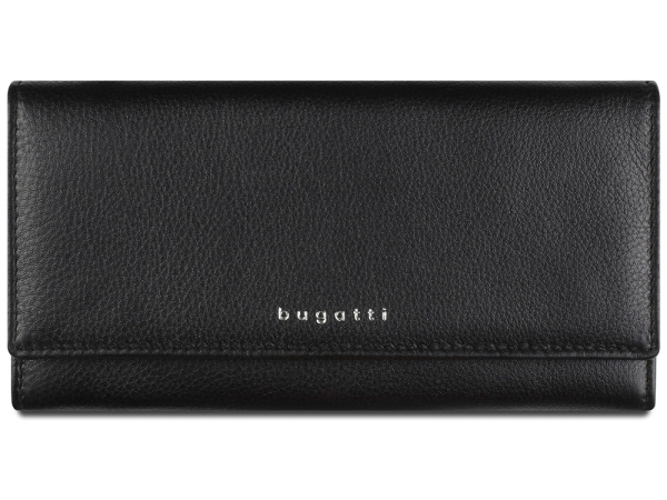 Кошелёк женский BUGATTI Lady Top, чёрный, натуральная воловья кожа, 20х2,5х10,5 см