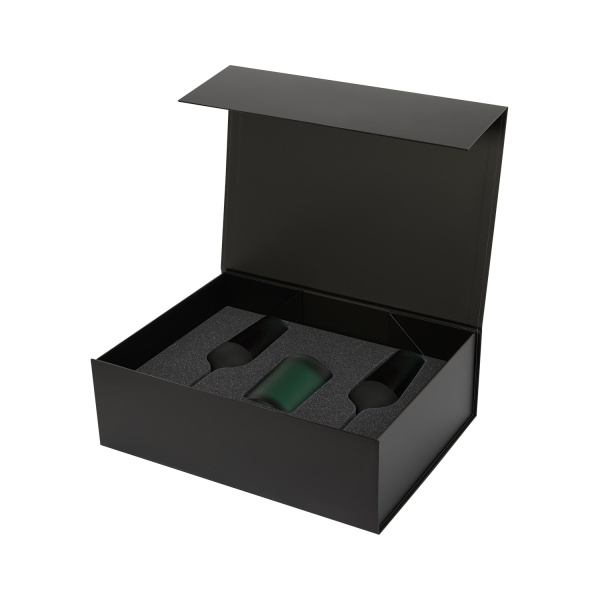 Подарочный набор свеча Enigma + 2 бокала для шампанского Emerald в черной коробке