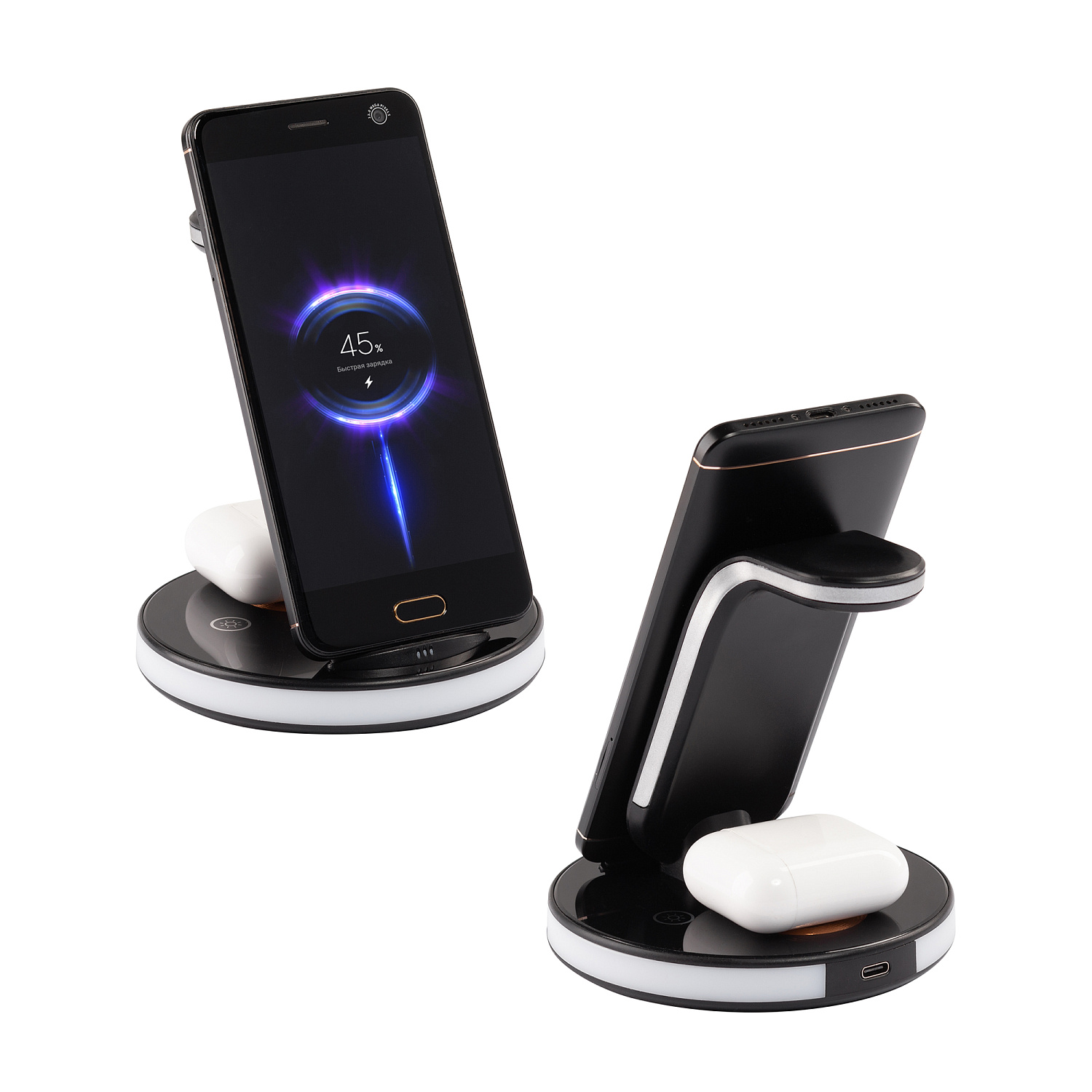 Беспроводная (15W) зарядная станция "Tron" с прозрачным корпусом и подсветкой Беспроводная (15W) зарядная станция "Tron" с прозрачным корпусом и подсветкой