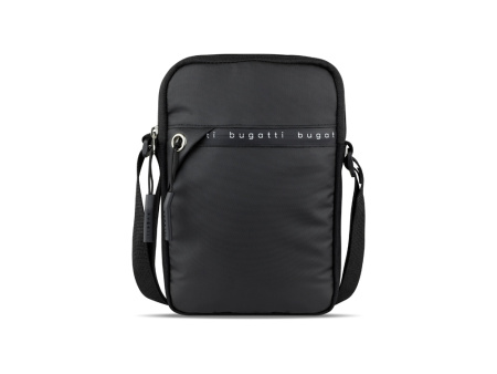 Сумка через плечо BUGATTI Blanc Delight, чёрная, нейлон RPET600D/тарпаулин/полиэстер, 16х4х23 см