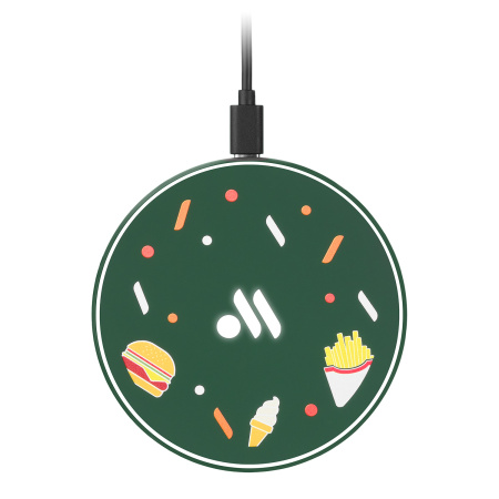 Беспроводное зарядное устройство с подсветкой 15W Auris, зеленое Беспроводное зарядное устройство с подсветкой 15W Auris, зеленое