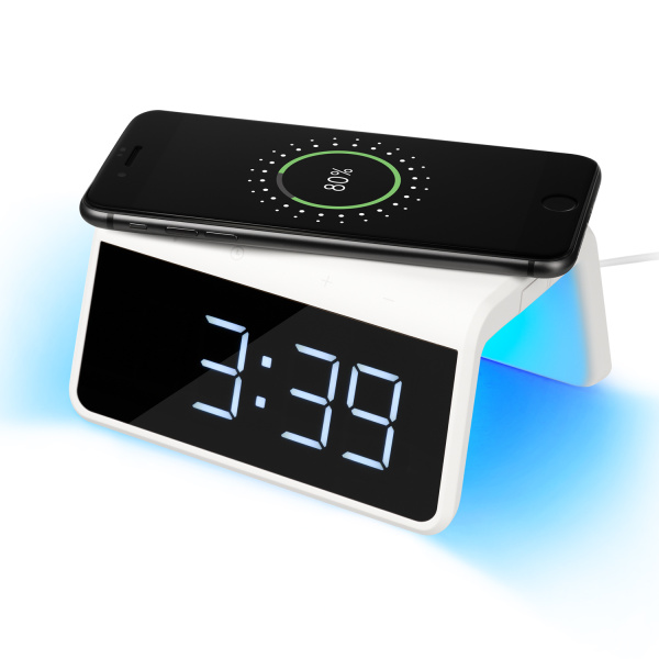 Зарядная станция с часами 15W Flame, белая Зарядная станция с часами 15W Flame, белая