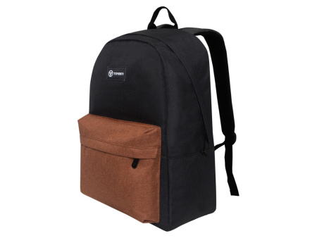 Рюкзак TORBER ГРАФФИТИ, черный с карманом коричневого цвета, полиэстер меланж, 42 х 29 x 19 см