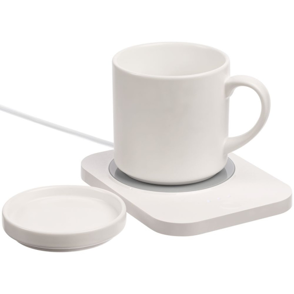 Кружка с подогревом и беспроводной зарядкой dualBase plus, белая Кружка с подогревом и беспроводной зарядкой dualBase plus, белая