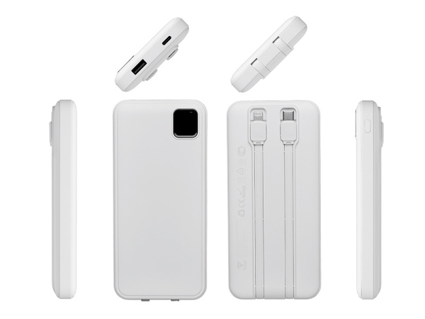 Внешний аккумулятор со встроенными кабелями Фрэйм, 10000мач, белый