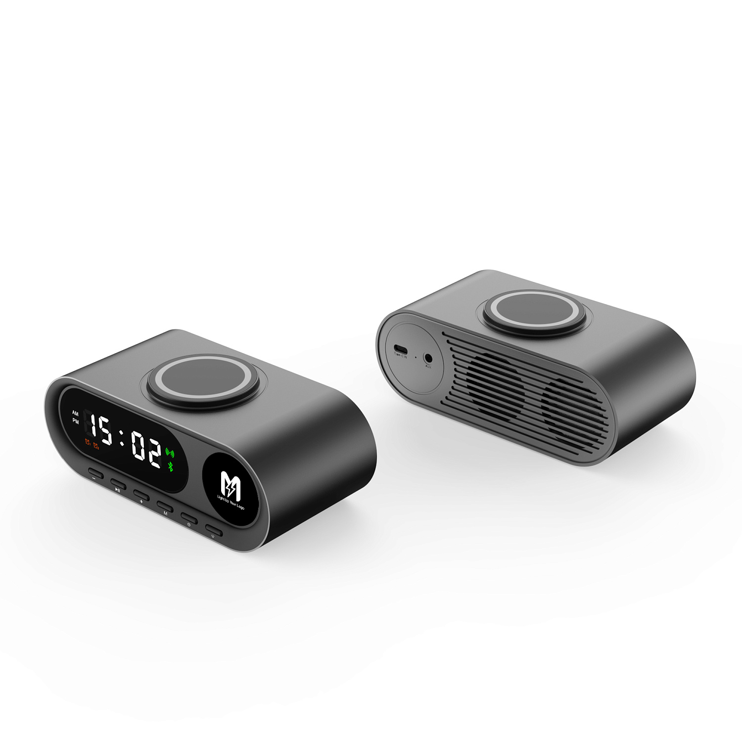 Настольные часы "Smart Hub" с bluetooth колонкой 5Вт, беспроводной (15W) зарядкой и подсветкой логотипа